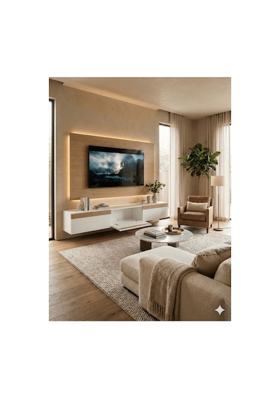 Purelıne Ledli Duvar Tv Ünitesi 180 Cm Beyaz-meşe 140 Cm