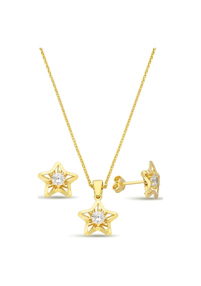 18k Altın Kaplamalı 925 Ayar Gümüş Yıldız Set - 67018202 Altın
