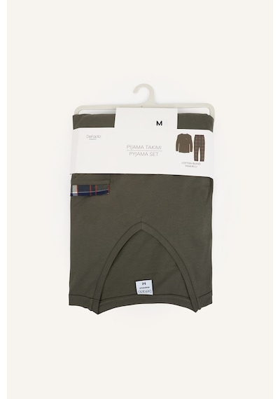 Defacto New Regular Fit V Yaka Uzun Kollu Ekose 2li Pijama Takımı I2975ax26aukh148 Haki-kh148