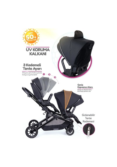 Prego İbiza New Pro İkiz Bebek Arabası Siyah