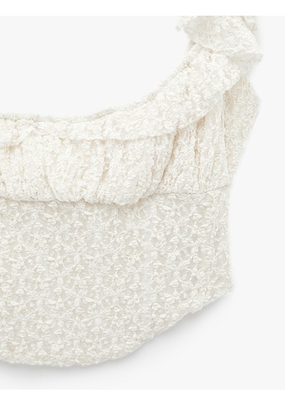 Koton Koton X Sibil Çetinkaya - Fırfır Detaylı Kolsuz Dantel Crop Korse Büstiyer Ekru 6sak10099uk