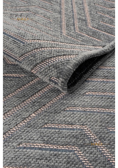 Saraz Halı Ada Kilim Modern Salon Mutfak Koridor Kesme Yolluk Dokuma Makine Halısı Zigzag Antrasit Antrasit