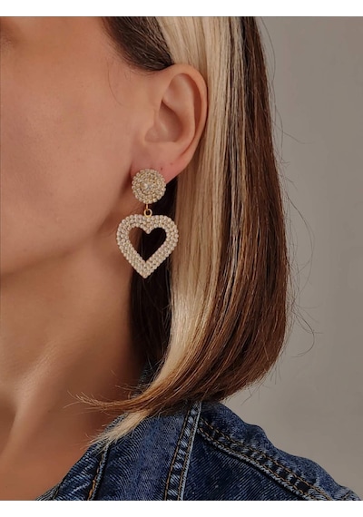 Kalp Love Aşk Sallantılı Model Altın Kaplama Küpe Gold