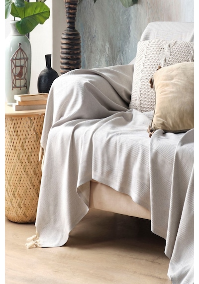 Miracolo Home Gri Pamuklu Dekoratif Koltuk Örtüsü 170x230 Boyutlu Optimal Kaymaz Tasarım Natural