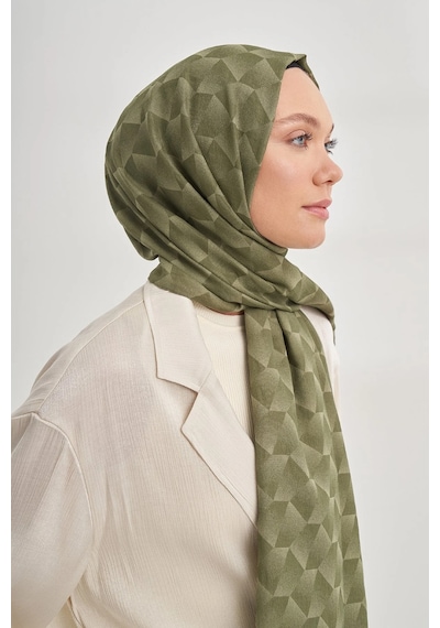 Armanda Cotton Monogram Geometrik Desen Şal 3120 Keten Yeşili