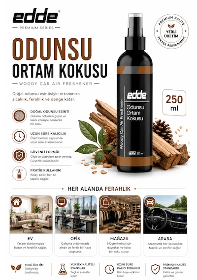 Edde Odunsu Kokulu Ferah Kalıcı Araba Araç Oto Kokusu Araç Içi Kokuları 250 Ml Bambu Oto Parfümü Oto Detailing 250ml