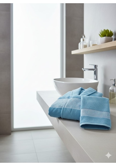Belinis %100 Pamuk Otel & Spa Kalitesinde Yumuşak Yüksek Su Emici 1 Adet Bornoz 1 Adet 50 X90 Cm Havlu Mavi