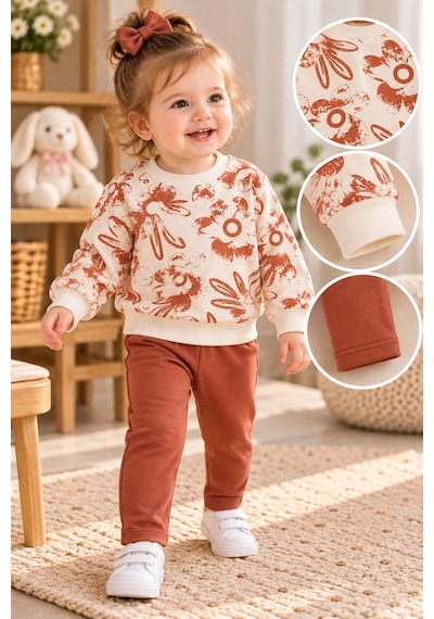 Babywood Çiçek Baskılı Taytlı Kız İkili Takım 9-24 Aylık -dü26758212 - Tarçın