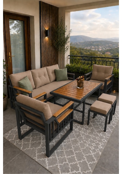 Esinti Serisi Balkon Takımı, 3-1-1 Antrasit Bahçe Takımı, 3'lü Koltuk 70x180, 2 Tekli Koltuk 70x70, Masa 70x110, 2 Puf Cappuccino Esinti Serisi Balkon Takımı, 3-1-1 Antrasit Bahçe Takımı, 3'lü Koltuk 70x180, 2 Tekli Koltuk 70x70, Masa 70x110, 2 Puf Cappuccino