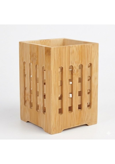 Bambu Kaşıklık, Mutfak Tezgahı Düzenleyici, Doğal Ahşap, 10x10x14 Cm Çok Renkli