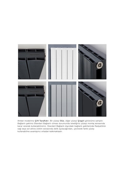 1200mm x 795mm Yüksek Isı Kapasiteli Dekoratif Amber Dikey Aluminyum Antrasit Radyatör