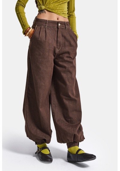 Kadın Kahve 1w6-16 Jogger Ballon Fit Bol Kesim Denim Jean