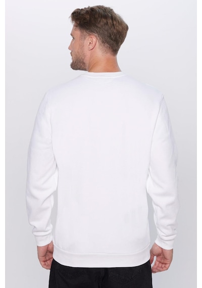 Tudors Unisex Oversize Geniş Kesim %100 Pamuk Basic Beyaz Bisiklet Yaka Sweatshirt-26563 Beyaz