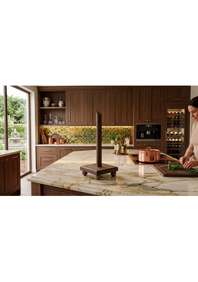 Famwoodart Kare Doğal Ahşap Top Ayaklı Kâğıt Havluluk , Rulo Kâğıt Havluluk %100 Çam 11x11x30 Cm Ceviz - Kahverengi