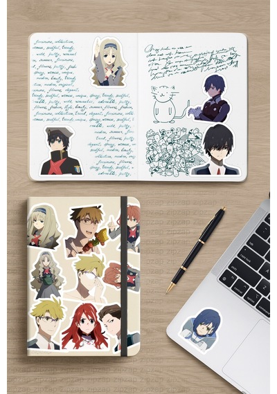 Darling İn The Franxx Anime Telefon Laptop Bullet Journal Yapışkanlı Folyo Sticker Paketi 23 Adet Çok Renkli