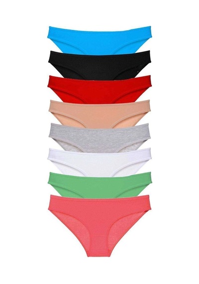 Hubrendy Beru 8 Adet Süper Eko Set Likralı Kadın Slip Külot Set 3 Çok Renkli