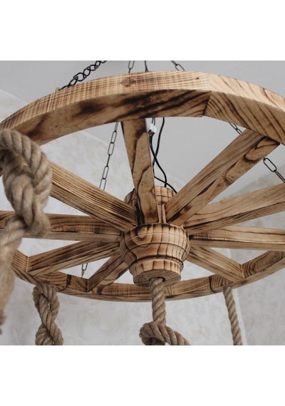 Otantik Çarşı Ahşap Halatlı Teker Avize 70 Cm. 5'Li  K02