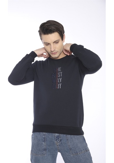 Escetic Erkek Spor Slimfit, Bisiklet Yaka Lacivert Sweatshirt-427 Lacivert