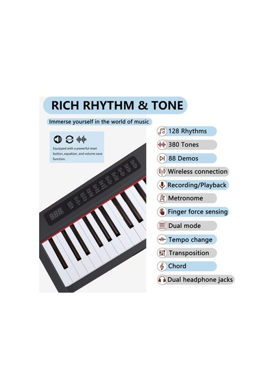 Beyaz Digital Piyano Hassasiyetli 88 Dolgu Tuş 3 Pedal Tabure Kulaklık Dahil