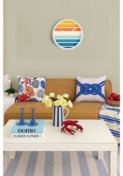 Renkli Çizgili Modern Tasarım Duvar Saati - 42cm - Önü Camlı Beyaz Kasa - Sessiz Mekanizma-jh0553 Beyaz