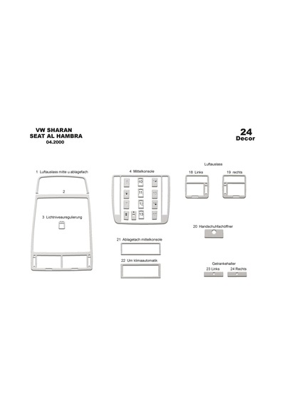 Volkswagen Sharan Torpido Kaplama 2000-2009 24 Parça Alüminyum