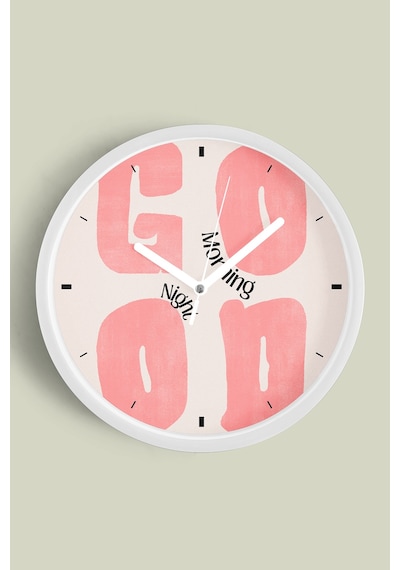 Modern Yazılı Tasarım - '' Good Morning - Günaydın'' Duvar Saati - 30cm - Önü Camlı Beyaz Kasa Beyaz