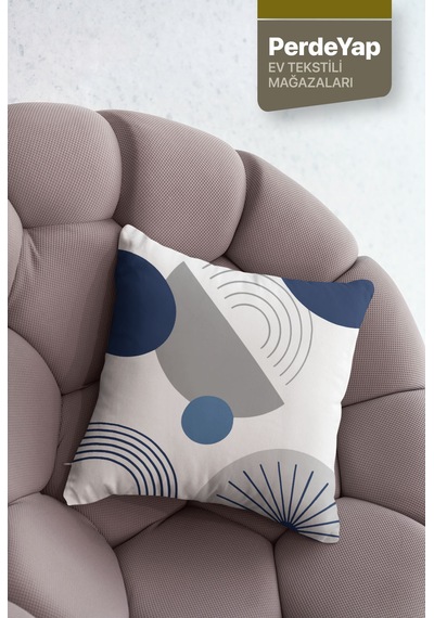 Modern Lacivert Gri Geometrik Desenli 4 Lü Kırlent Kılıfı