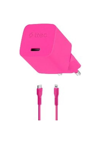 Ttec Smartcharger Gan 20W PD Seyahat Hızlı Şarj Aleti+USB-C-Lightning 120 CM Kablo Neon Pembe