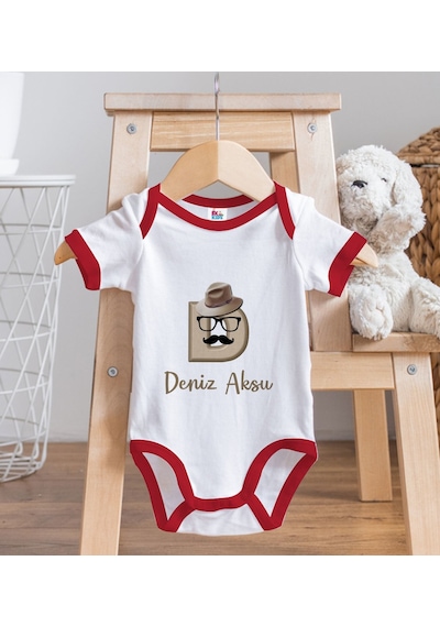 Bk Gift Bk Kids Kişiye Özel Harfli Kırmızı Bebek Body Zıbın-7 0-3 Ay