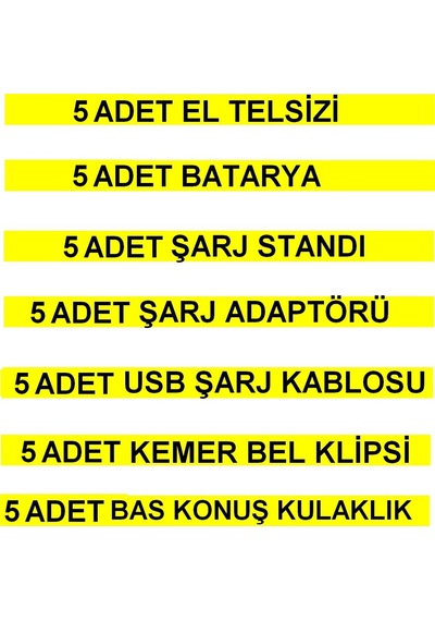 5 Telsiz+5 Kulaklık Pmr 446 Türkçe Konuşan El Telsizi