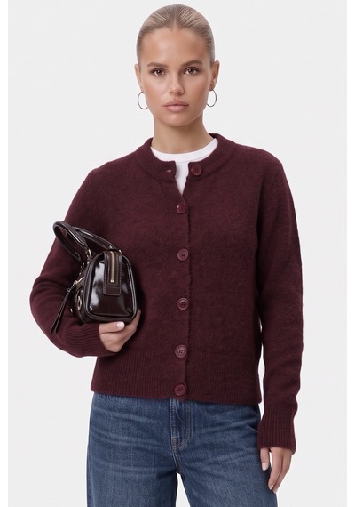 Ritnice Kadın Warm Soft Dokulu Basic Bordo Triko Hırka
