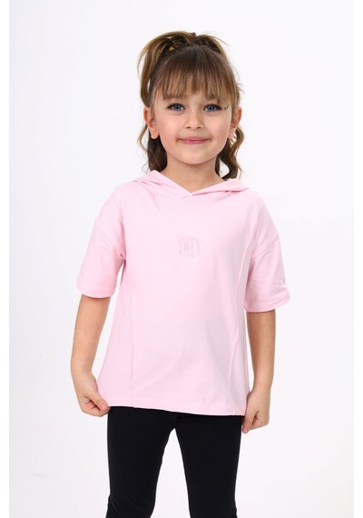Toontoy Kids Toontoy Kız Çocuk Baskılı Kapüşonlu Kısa Kollu Tişört Açık Lila