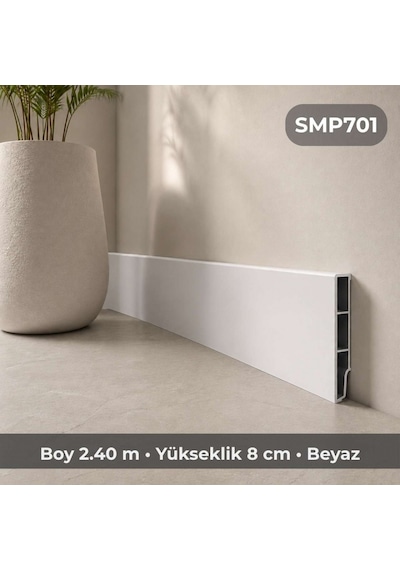 Sempla Suya Dayanıklı Pvc Süpürgelik 8 Cm - Beyaz - Smp701 - 2.40 M