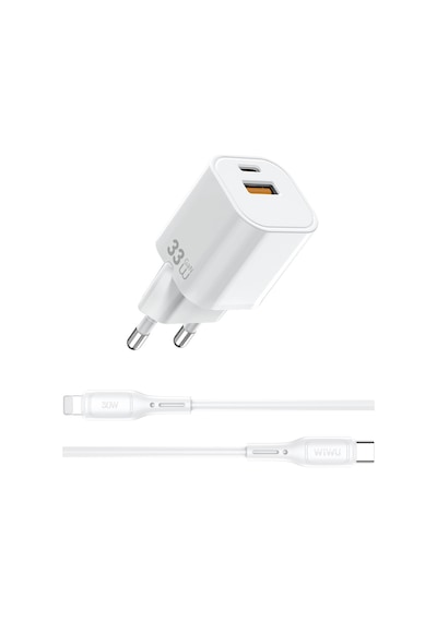 Wiwu Wi-g018 Cube Serisi Type-c To Lightning Gan Tech Pd Hızlı Şarj Kablolu Şarj Seti 33w Beyaz