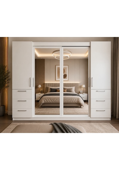 Alya Tamamı Mdf Sürgü Kapaklı Dolap Gardırop Beyaz 240 Cm