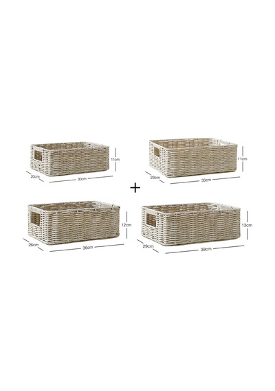 Ocean Home Textile 4'lü Çocuk Odası Yıkanabilir Gri Pp Rattan Sepet Set 30 X 20 X 11 / 33 X 23 X 11 / 36 X 26 X 12 / 39 X 29 X 13 Cm