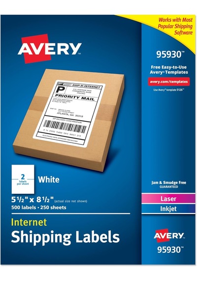 Avery Yarım Sayfa Yazdırılabilir Nakliye Etiketleri, 5.5" X 8.5", Diğer