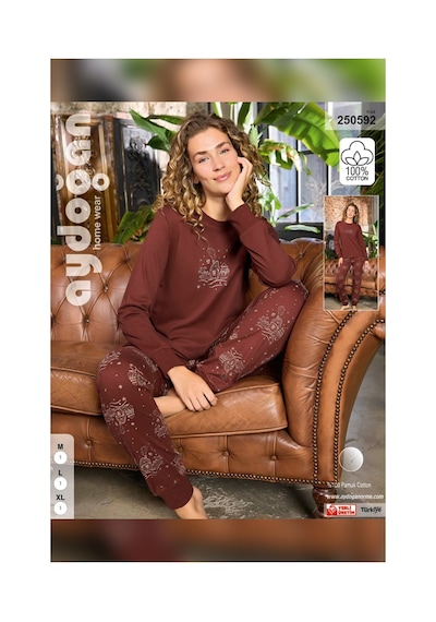 Aydoğan Kadın O Yaka Bileği Ribanalı Kahve Alçin Pijama Takımı 0592 Kahverengi