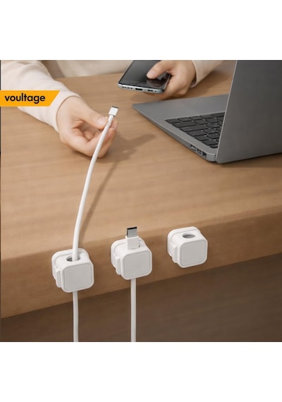 Manyetik Kablo Düzenleyici 6 Lı Set, Masa Kablo Tutucu Klips, Şarj Kablosu Organizer Siyah Bey Standart