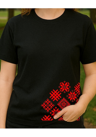 Etnik Desenler Baskılı T-shirt Siyah