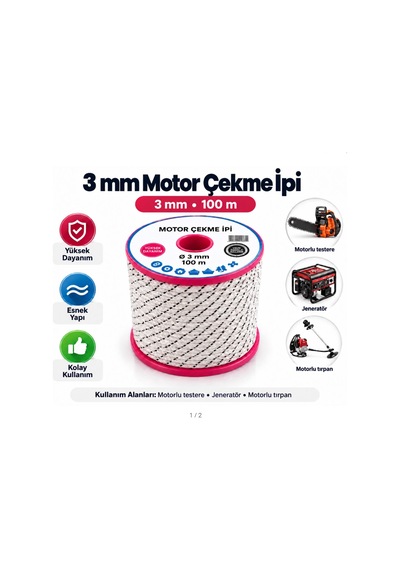 Algaride 3 Mm Motor Çekme İpi 100 Metre Motorlu Testere, Jeneratör Motorlu Tırpan Çim Biçme Ve Benzinli Makineler İçin Starter Marş İpi