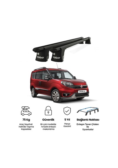 Trio-ı Fiat Doblo 2010 Ve Sonrası Uyumlu Siyah Kilitli Ara Atkı 135cm Port Bagaj Tavan Barı