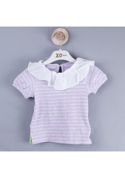 Xo Kids P-004316 Ce 8576 Kız Çizgili Ömre Bluz 6-36 Ay Lila
