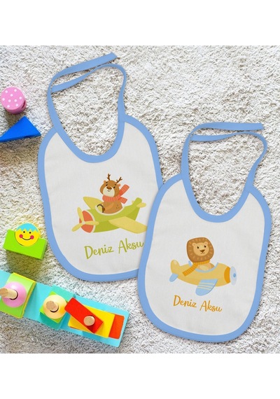 BK Kids Kişiye Özel Sevimli Pilot Tasarımlı 2’li Mavi Mama Önlüğü Mavi