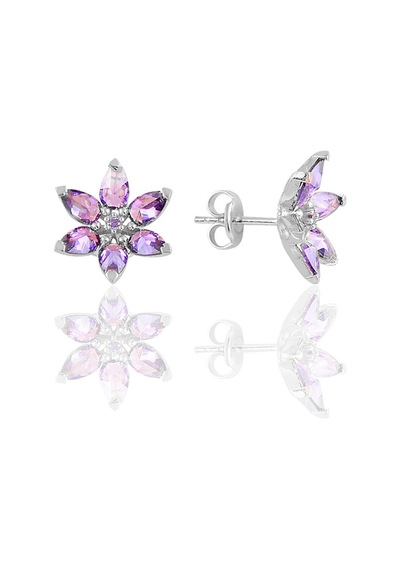 Gümüş Beyaz Taşlı Nilüfer Lotus Çiçeği Küpe Beyaz