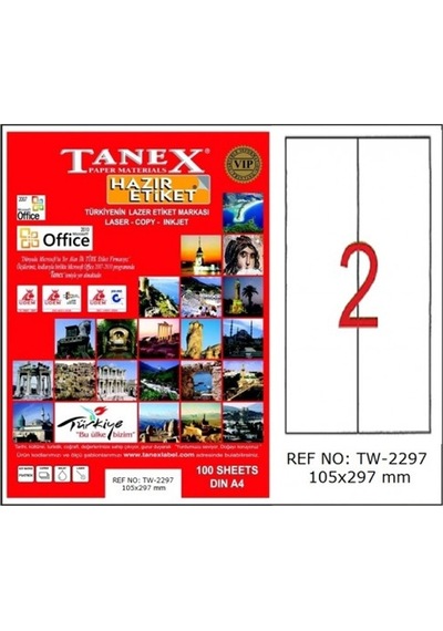 Tanex Laser Etiket 100 Yp 105x297 Laser-copy-ınkjet Tw-2297 Diğer