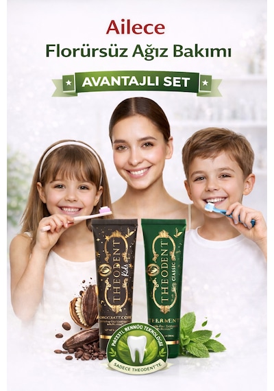 Theodent Classic Ve Kids Diş Macunu 2 Li Set Florürsüz Kakao Özlü Rennou Teknolojisi