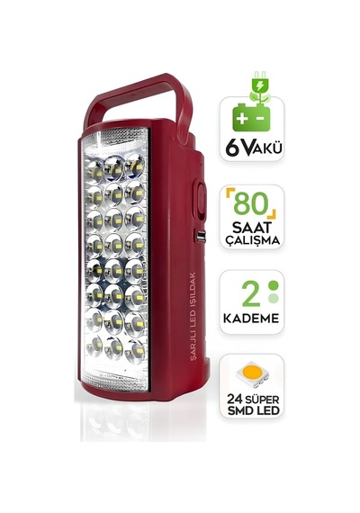 Kamp Lambası Ve Portatif Işıldak Usb Şarj 6v Akülü 80 Saat - 3 Gün Aydınlatma 24 Smd Led Işıldak Lamba 220v Şarj - Usb Şarj Çıkışlı