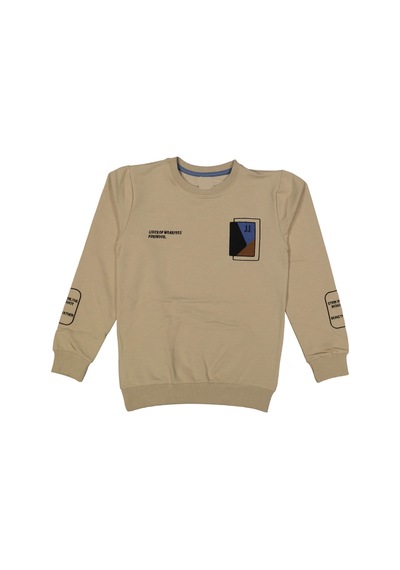 İrem Çocuk Giyim Erkek Çocuk Jj Nakışlı Kolları Yazı Desenli Bej Sweatshirt Bej