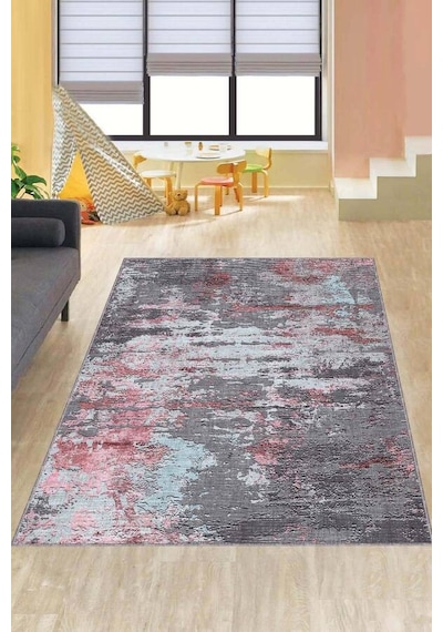 Pembe Mavi Kaymaz Taban Dekoratif Modern Salon Halısı Pr021n11 Pembe - Mavi